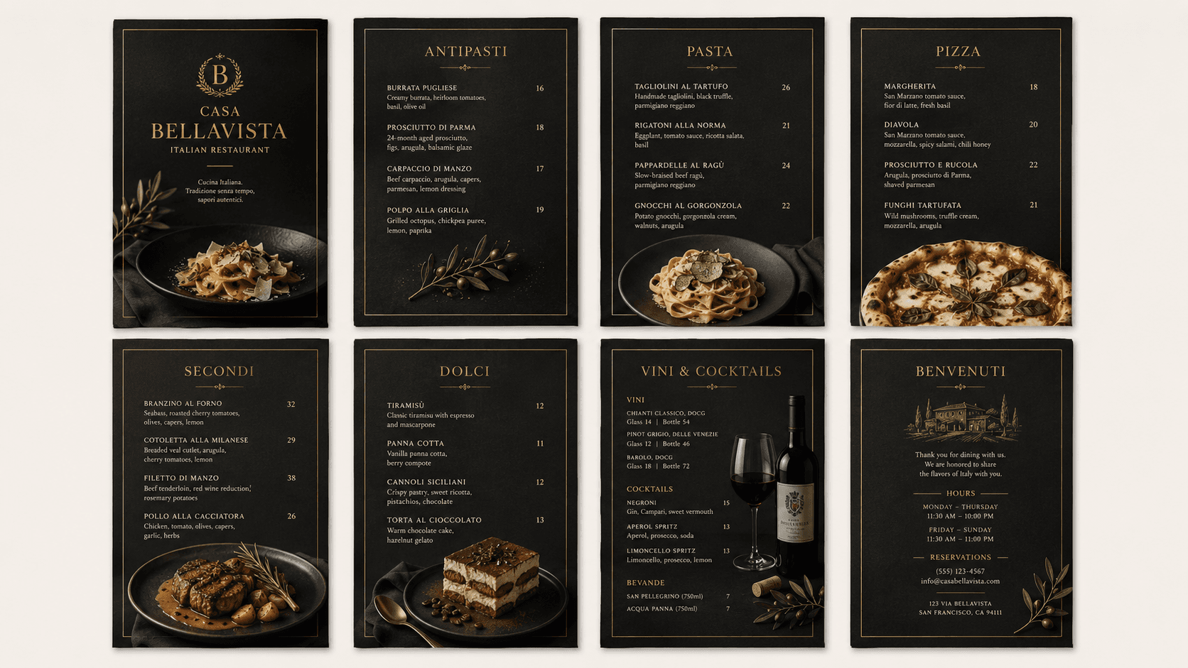 Aperçu du projet Casa Bellavista · Menu — Restaurant italien · Lugano